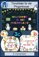 Vorschau - Poster - Türschild „Pinguinklasse“ 🐧 – Klassentier-Schilder für alle Klassenstufen (1a–4d) mit dem Klassentier Pinguin • 3 Varianten als PDF zum Ausdrucken - Deckblatt