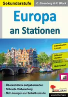 Vorschau - Arbeitsblätter - Europa an Stationen – Interessantes über unsere europäischen Nachbarn | Erdkunde Sekundarstufe I Klasse 5–10 | Nordeuropa, Mitteleuropa, Balkan, Stationenlernen, drei Niveaustufen, Lösungen - Deckblatt
