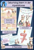 Vorschau - Poster - 🎉 Geburtstag in der Grundschule feiern – Deko-Set für die Lamaklasse/ Alpakaklasse (Klassentier Lama oder Alpaka) 🦙🎂🎉 - Deckblatt