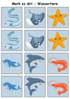 Vorschau - Arbeitsblätter - Merk es dir Tiere im Wasser (Bild-Bild) - DaZ/DaF, Deutsch (Klasse 1 bis 4) - Seite 1