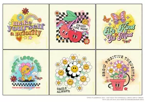 Vorschau - Mal- und Bastelvorlagen - Retro Self Love Kärtchen mit Sprüchen auf Englisch - Seite 2