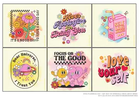 Vorschau - Mal- und Bastelvorlagen - Retro Self Love Kärtchen mit Sprüchen auf Englisch - Seite 3