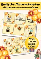 Vorschau - Mal- und Bastelvorlagen - Englische Mutmachkarten mit positiven Sprüchen + Bienen - Deckblatt