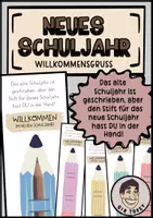 Vorschau - Bildkarten - Willkommensgruß Stift, Geschenk, Klasse 3,4,5,6,7,8,9,10 - Deckblatt
