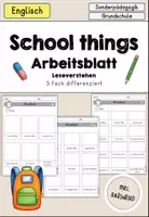 Vorschau - Arbeitsblätter - School things at school Arbeitsblatt Leseverstehen differenziert - Englisch - Deckblatt