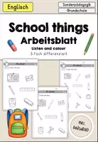 Vorschau - Arbeitsblätter - School things at school - Arbeitsblatt Hörverstehen differenziert- Englisch - Deckblatt