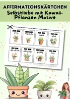Vorschau - Mal- und Bastelvorlagen - Affirmationskarten mit positiven Sprüchen + Kawaii Pflanzen - Deckblatt