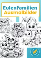 Vorschau - Mal- und Bastelvorlagen - Eulenfamilien zum Anmalen 20 Ausmalbilder - Deckblatt