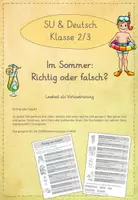Vorschau - Arbeitsblätter - Leseübungen zum sinnentnehmenden Lesen: Richtig oder falsch? (Sommer) - Deckblatt