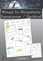 Vorschau - Mal- und Bastelvorlagen - Wimpel für Wimpelkette: Kennenlernen / Steckbrief / 1. Schultag - Deckblatt
