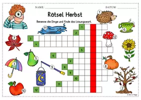 Vorschau - Arbeitsblätter - Herbst Kreuzworträtsel DaZ DaF A1 A2 - Seite 1
