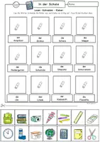 Vorschau - Arbeitsblätter - Lesen und kleben Klasse 1, DaZ, Leseübung Wortschatz Schule, Schulmaterial, Lernwörter zum Lesenlernen - Seite 1