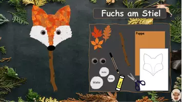 Vorschau - Mal- und Bastelvorlagen - Fuchs am Stiel Kunst Klasse 1-4 Digital Herbst Fuchsklasse - Seite 1