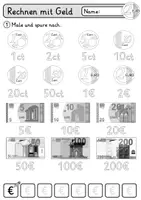 Vorschau - Arbeitsblätter - Rechnen mit Geld im Zahlenraum 20 | Euro und Währungen | Mathe 1. Klasse - Seite 1