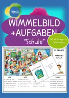 Vorschau - Arbeitsblätter - Wimmelbild Schule "W-Fragen" | Erzählen & Beschreiben | Leseverstehen deutsch daz | Sprachförderung | Wimmelbild Klassenzimmer - Deckblatt