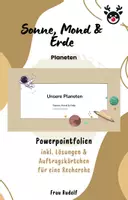 Vorschau - Spiele - PPT & Stundenentwurf: Planeten inkl. Lösungen Teil 2 - Sonne, Mond & Erde - Erdkunde inkl. Legespiel & Recherchekarten - Deckblatt