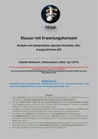 Vorschau - Unterrichtsreihen - Kurzgeschichten (EF): Klausur "Flitterwochen ..." Wohmann - Deckblatt