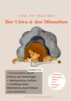 Vorschau - Arbeitsblätter - Fabeln: ,,Löwe & Maus" Aufbau, Merkblatt, Rätsel, Lückentext - Deckblatt