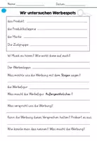 Vorschau - Arbeitsblätter - Unterrichtsstunde Thema Werbung - Werbespots untersuchen - Seite 1