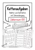 Vorschau - Arbeitsblätter - Kettenaufgaben: Addition und Subtraktion bis 100 mit Zehnerübergang - Deckblatt