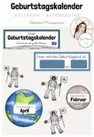 Vorschau - Mal- und Bastelvorlagen - Classroom-Management: Geburtstagskalender für die Grundschule (Weltraum-Astronauten) - Deckblatt
