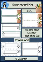Vorschau - Mal- und Bastelvorlagen - Namensschilder | 8 Varianten – farbig & schwarz-weiß | Einschulung, Schulstart & Klassenzimmer Grundschule - Deckblatt