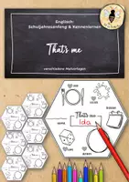 Vorschau - Mal- und Bastelvorlagen - Steckbrief Vorlage Englisch: That´s me (Kooperatives Poster zum Kennenlernen, Waben Poster, Gemeinschaftsbild, Schulstart) - Deckblatt