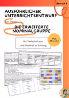 Vorschau - Stundenentwürfe - Ausführlicher Unterrichtsentwurf und Material: Die erweiterte Nominalgruppe (Deutsch Klasse 3) - Deckblatt
