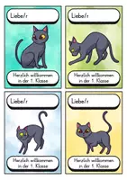 Vorschau - Bildkarten - Begrüßungskärtchen - Katze für die Katzenklasse - Willkommensgruß - Seite 1