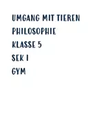 Vorschau - Stundenentwürfe - Unterrichtseinheit Tiere Philosophie - Deckblatt