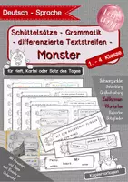 Vorschau - Arbeitsblätter - Schüttelsätze Monster - Satzbildung, Satz des Tages, Schleichdiktat, Grammatik - Deckblatt