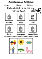Vorschau - Arbeitsblätter - Ausschneiden und kleben Schulgarten - Wortschatz basteln Feinmotorik (Grundschule) - Seite 1