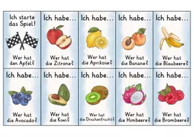 Vorschau - Spiele - Ich habe wer hat | Lesespiel | Obst | Deutsch 1. Klasse - Seite 1