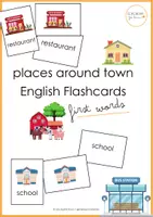 Vorschau - Spiele - First Words - English Flashcards PLACES AROUND TOWN - Deckblatt