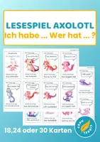 Vorschau - Spiele - Axolotl Lesespiel Ich habe ... Wer hat ...? - Deckblatt