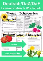 Vorschau - Arbeitsblätter - Schulgarten Leseverstehen und Wortschatz - DaZ/DaF, Deutsch, Sachunterricht - Deckblatt