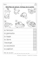 Aperçu - Feuilles d'exercices - Mini Piste de Lecture: Animaux de la prairie - Page 1