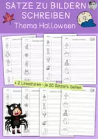 Vorschau - Arbeitsblätter - Halloween, Sätze zu Bildern schreiben, kreatives Schreiben - Deckblatt