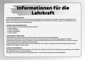 Vorschau - Arbeitsblätter - Grundrechenarten Aufgabenkarten Addition, Subtraktion, Multiplikation und Division inklusive Lösungen - Seite 1