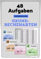 Vorschau - Arbeitsblätter - Grundrechenarten Aufgabenkarten Addition, Subtraktion, Multiplikation und Division inklusive Lösungen - Deckblatt