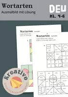 Vorschau - Arbeitsblätter - Wortarten Ausmalbild mit Lösung - Deckblatt