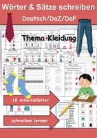 Vorschau - Arbeitsblätter - Kleidung/Klamotten Wörter und Sätze schreiben und Silben DaZ/DaF, deutsch - Deckblatt