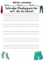 Vorschau - Arbeitsblätter - Kleidung/Klamotten Wörter und Sätze schreiben und Silben DaZ/DaF, deutsch - Seite 1