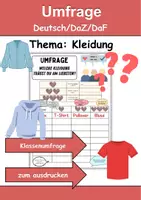 Vorschau - Unterrichtsreihen - GRATIS Mitschüler Umfrage Kleidung/Klamotten - DaZ/DaF, Deutsch (Klassenspiel) - Deckblatt