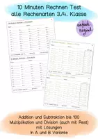 Vorschau - Test - 10 Minuten Rechnen alle Rechenarten ZR 100 3. Klasse - Deckblatt