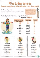Vorschau - Arbeitsblätter - Verbformen "Was machen die Kinder im Herbst?" DaZ / DaF / Deutsch - Seite 1