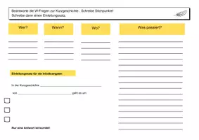 Vorschau - Arbeitsblätter - W-Fragen zur Kurzgeschichte - Vorbereitung Inhaltsangabe - Seite 1