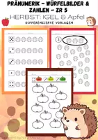 Vorschau - Arbeitsblätter - Pränumerik, ZR 5, Herbst, differenziert, Apfel, Igel - Deckblatt