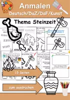 Vorschau - Arbeitsblätter - Steinzeit Anmalen Wortschatz - Deutsch/DaZ/DaF/Kunst - Klasse 1 und 2 - Deckblatt