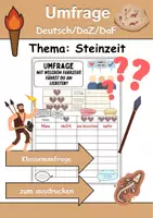 Vorschau - Unterrichtsreihen - GRATIS Mitschüler Umfrage Steinzeit - DaZ/DaF, Deutsch (Klassenspiel) - Deckblatt